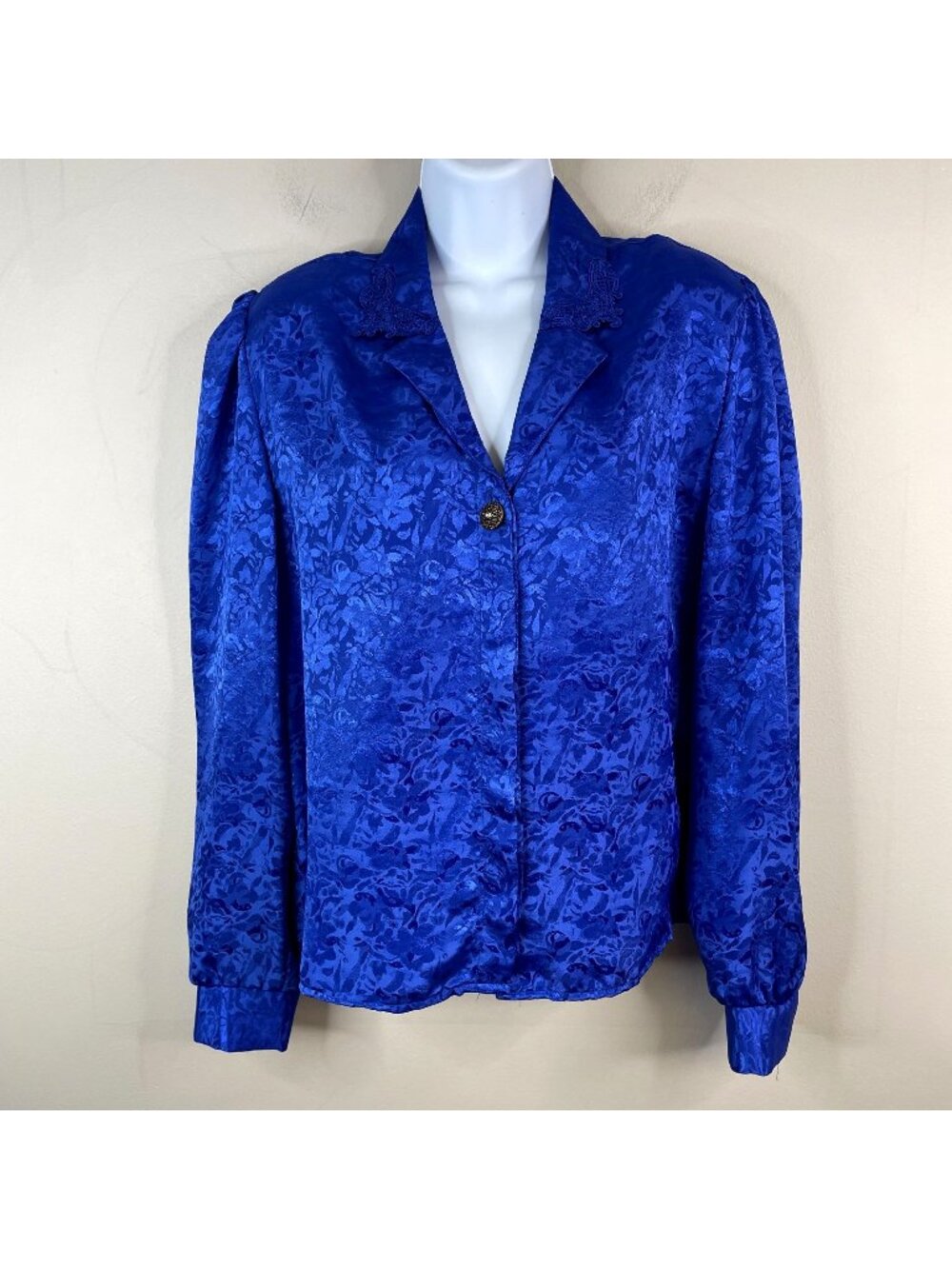 Vintage Charlotte Van Horne Silky Satin Top 14 Secretary Damask Floral Statement